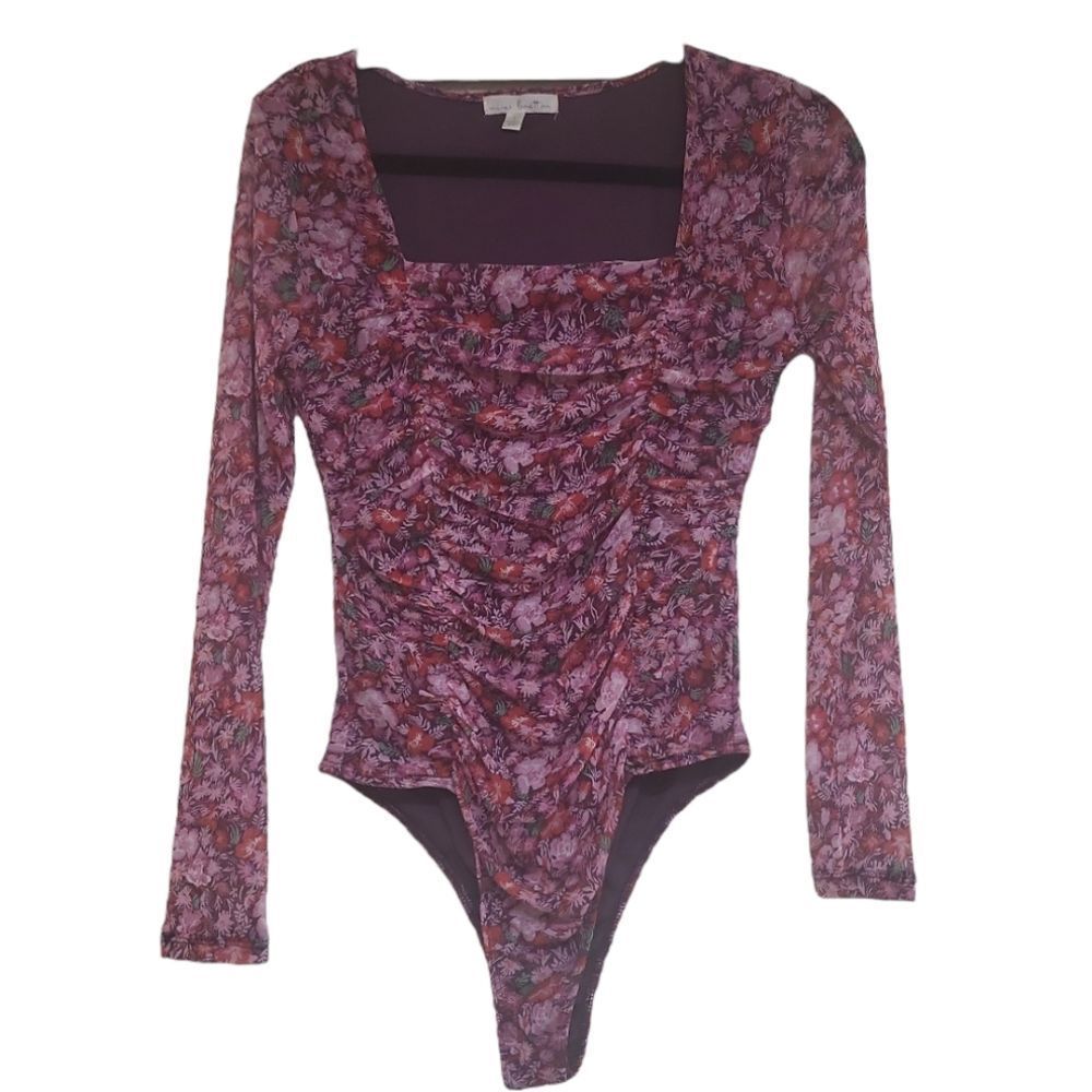 NINE BRITTON Purple Floral Bodysuit S